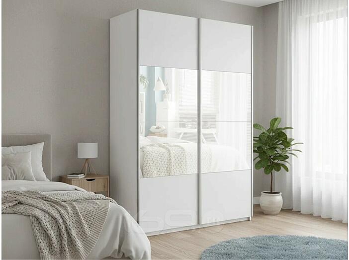 Шкаф Прайм 2 TM_L-120 Белый снег Стекло белое ЛДСП 1200*2300*570