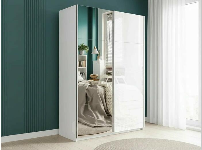 Шкаф Прайм 2 TM_L-120 Белый снег Зеркало Стекло белое 1200*2300*570