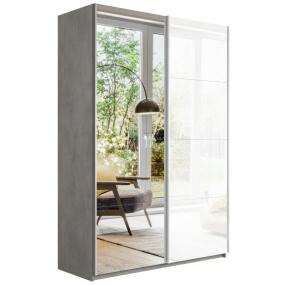 Шкаф Прайм 2 TM_L-120 Бетон Зеркало Стекло белое 1200*2300*570