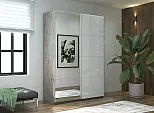Шкаф Прайм 2 TM_L-120 Бетон Зеркало Стекло белое 1200*2300*570