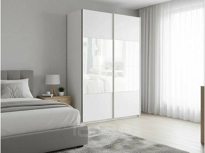 Шкаф Прайм 2 TM_L-140 Белый снег Стекло белое ЛДСП 1400*2300*570