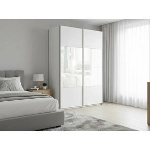 Шкаф Прайм 2 TM_L-140 Белый снег Стекло белое ЛДСП 1400*2300*570