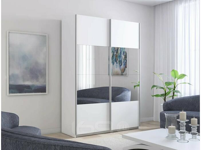 Шкаф Прайм 2 TM_L-140 Белый снег Зеркало ЛДСП 1400*2300*570