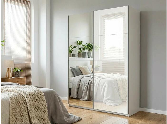 Шкаф Прайм 2 TM_L-140 Белый снег Зеркало Стекло белое 1400*2300*570