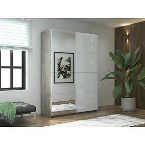 Шкаф Прайм 2 TM_L-140 Бетон Зеркало Стекло белое 1400*2300*570