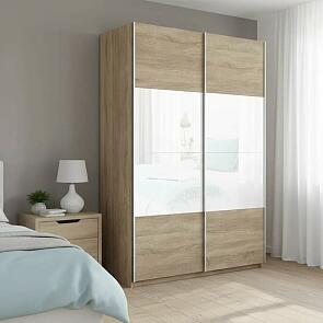 Шкаф Прайм 2 TM_L-140 Дуб Сонома Стекло белое ЛДСП 1400*2300*570