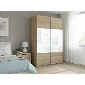 Шкаф Прайм 2 TM_L-140 Дуб Сонома Стекло белое ЛДСП 1400*2300*570