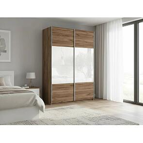 Шкаф Прайм 2 TM_L-140 Крафт Табачный Стекло белое ЛДСП 1400*2300*570