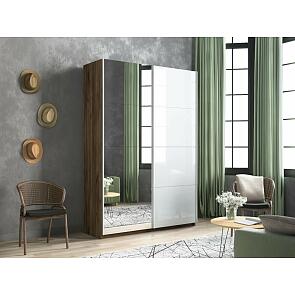 Шкаф Прайм 2 TM_L-140 Крафт Табачный Зеркало Стекло белое 1400*2300*570