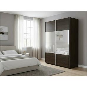 Шкаф Прайм 2 TM_L-140 Венге Стекло белое ЛДСП 1400*2300*570