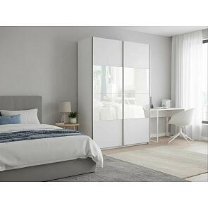 Шкаф Прайм 2 TM_L-160 Белый снег Стекло белое ЛДСП 1600*2300*570