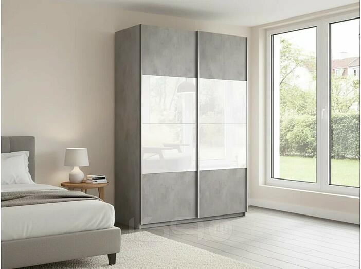 Шкаф Прайм 2 TM_L-160 Бетон Стекло белое ЛДСП 1600*2300*570