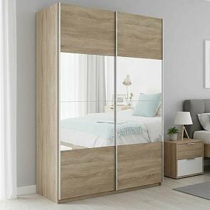 Шкаф Прайм 2 TM_L-160 Дуб Сонома Стекло белое ЛДСП 1600*2300*570