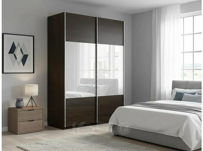 Шкаф Прайм 2 TM_L-160 Венге Стекло белое ЛДСП 1600*2300*570