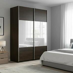 Шкаф Прайм 2 TM_L-160 Венге Стекло белое ЛДСП 1600*2300*570