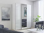 Шкаф Прайм 3 TM_L-180 Белый снег Стекло белое Зеркало Стекло белое 1800*2300*570