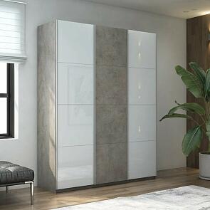 Шкаф Прайм 3 TM_L-180 Бетон Стекло белое ЛДСП Стекло белое 1800*2300*570