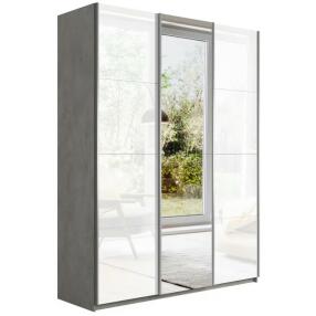 Шкаф Прайм 3 TM_L-180 Бетон Стекло белое Зеркало Стекло белое 1800*2300*570