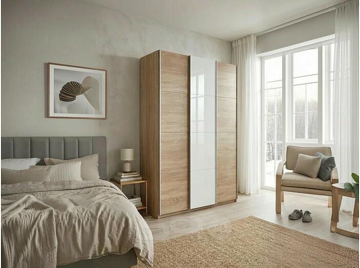 Шкаф Прайм 3 TM_L-180 Дуб сонома ЛДСП Стекло белое ЛДСП  1800*2300*570