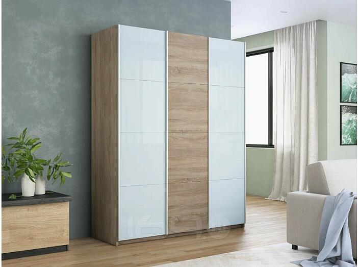 Шкаф Прайм 3 TM_L-180 Дуб сонома Стекло белое ЛДСП Стекло белое 1800*2300*570