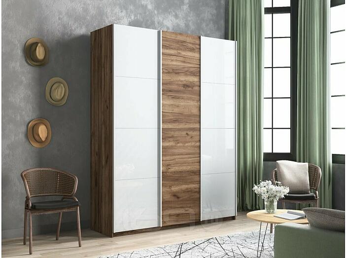 Шкаф Прайм 3 TM_L-180 Крафт табачный Стекло белое ЛДСП Стекло белое 1800*2300*570