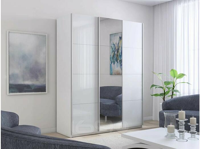 Шкаф Прайм 3 TM_L-210 Белый снег Стекло белое Зеркало Стекло белое 2100*2300*570