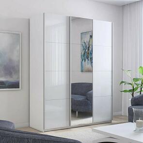 Шкаф Прайм 3 TM_L-210 Белый снег Стекло белое Зеркало Стекло белое 2100*2300*570