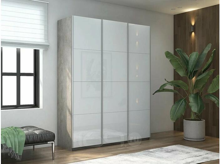 Шкаф Прайм 3 TM_L-210 Бетон Стекло белое 2100*2300*570