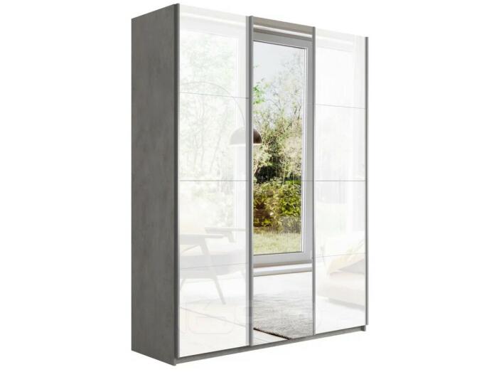 Шкаф Прайм 3 TM_L-210 Бетон Стекло белое Зеркало Стекло белое 2100*2300*570