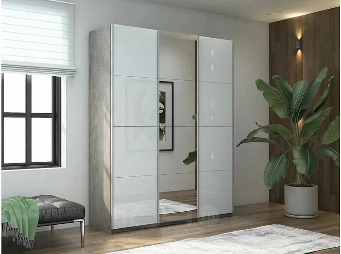 Шкаф Прайм 3 TM_L-210 Бетон Стекло белое Зеркало Стекло белое 2100*2300*570 Шкаф Прайм 3 TM_L-210 Бетон Стекло белое Зеркало Стекло белое 2100*2300*570