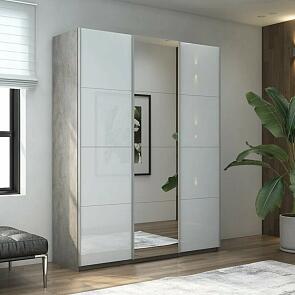 Шкаф Прайм 3 TM_L-210 Бетон Стекло белое Зеркало Стекло белое 2100*2300*570