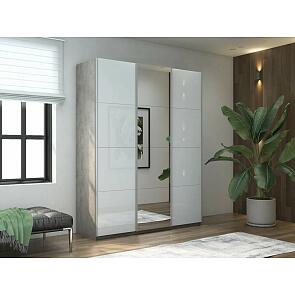 Шкаф Прайм 3 TM_L-210 Бетон Стекло белое Зеркало Стекло белое 2100*2300*570