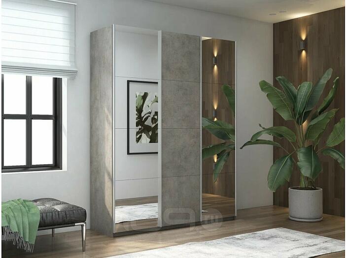 Шкаф Прайм 3 TM_L-210 Бетон Зеркало ЛДСП Зеркало 2100*2300*570