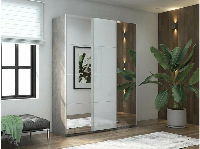 Шкаф Прайм 3 TM_L-210 Бетон Зеркало Стекло белое Зеркало 2100*2300*570