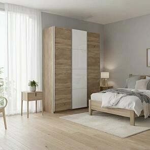 Шкаф Прайм 3 TM_L-210 Дуб сонома ЛДСП Стекло белое ЛДСП 2100*2300*570