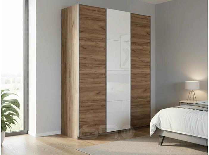 Шкаф Прайм 3 TM_L-210 Крафт табачный ЛДСП Стекло белое ЛДСП 2100*2300*570