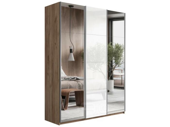 Шкаф Прайм 3 TM_L-210 Крафт Табачный Зеркало Стекло белое Зеркало 2100*2300*570