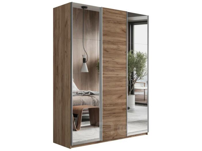 Шкаф Прайм 3 TM_L-210 Крафт Табачный Зеркало ЛДСП Зеркало 2100*2300*570