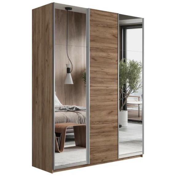 Шкаф Прайм 3 TM_L-210 Крафт Табачный Зеркало ЛДСП Зеркало 2100*2300*570