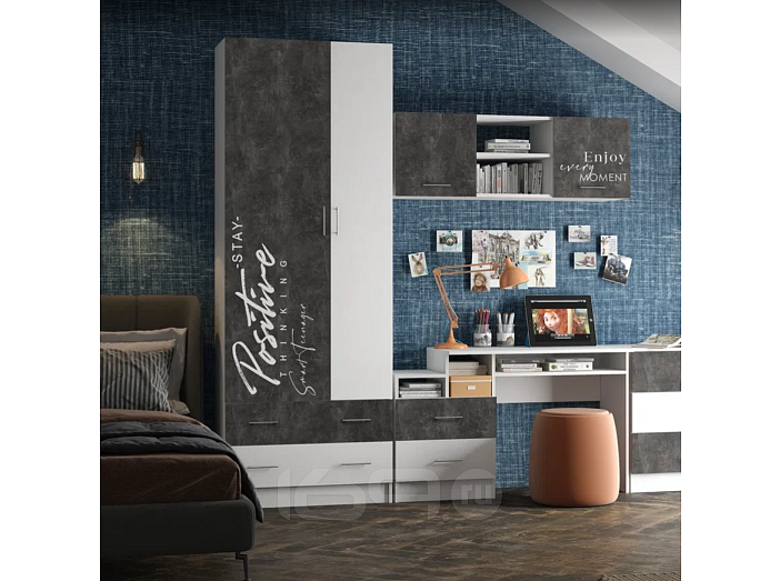 Вега NEW Позитив Шкаф (Бетон темный, белый)