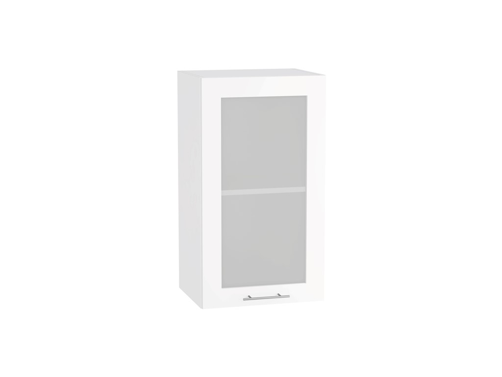 Шкаф верхний с 1-ой остекленной дверцей Валерия-М В 400 Белый глянец-Белый