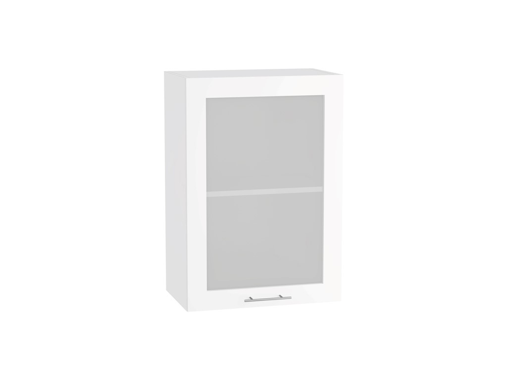 Шкаф верхний с 1-ой остекленной дверцей Валерия-М В 500 Белый глянец-Белый