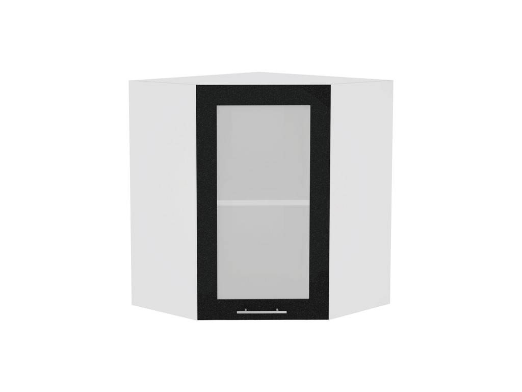 Шкаф верхний угловой остекленный Валерия-М ВУ 590 Черный металлик-Белый