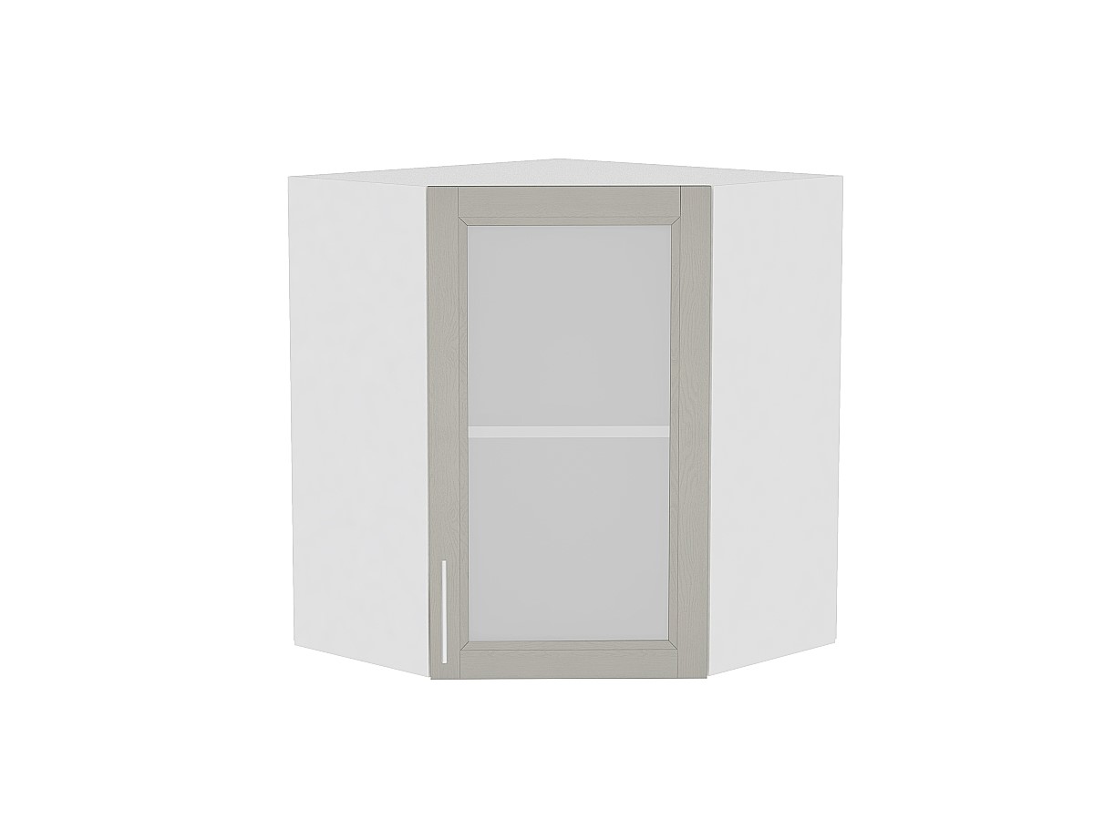 Шкаф верхний угловой остекленный Сканди ВУ 590 Grey Softwood-Белый