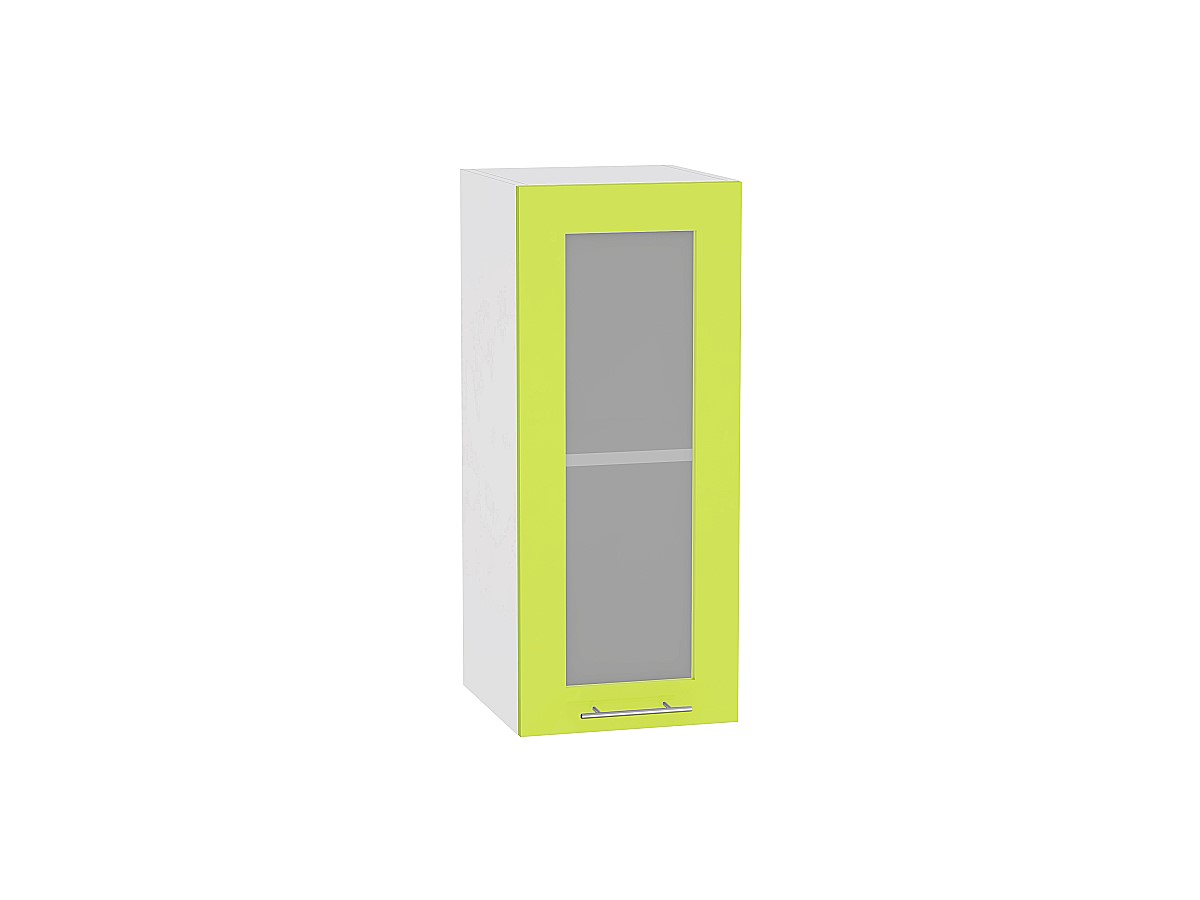 Шкаф верхний с 1-ой остекленной дверцей Валерия-М В 309 Лайм глянец-Белый