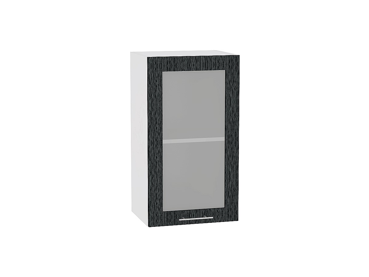 Шкаф верхний с 1-ой остекленной дверцей Валерия-М В 409 Черный металлик дождь-Белый