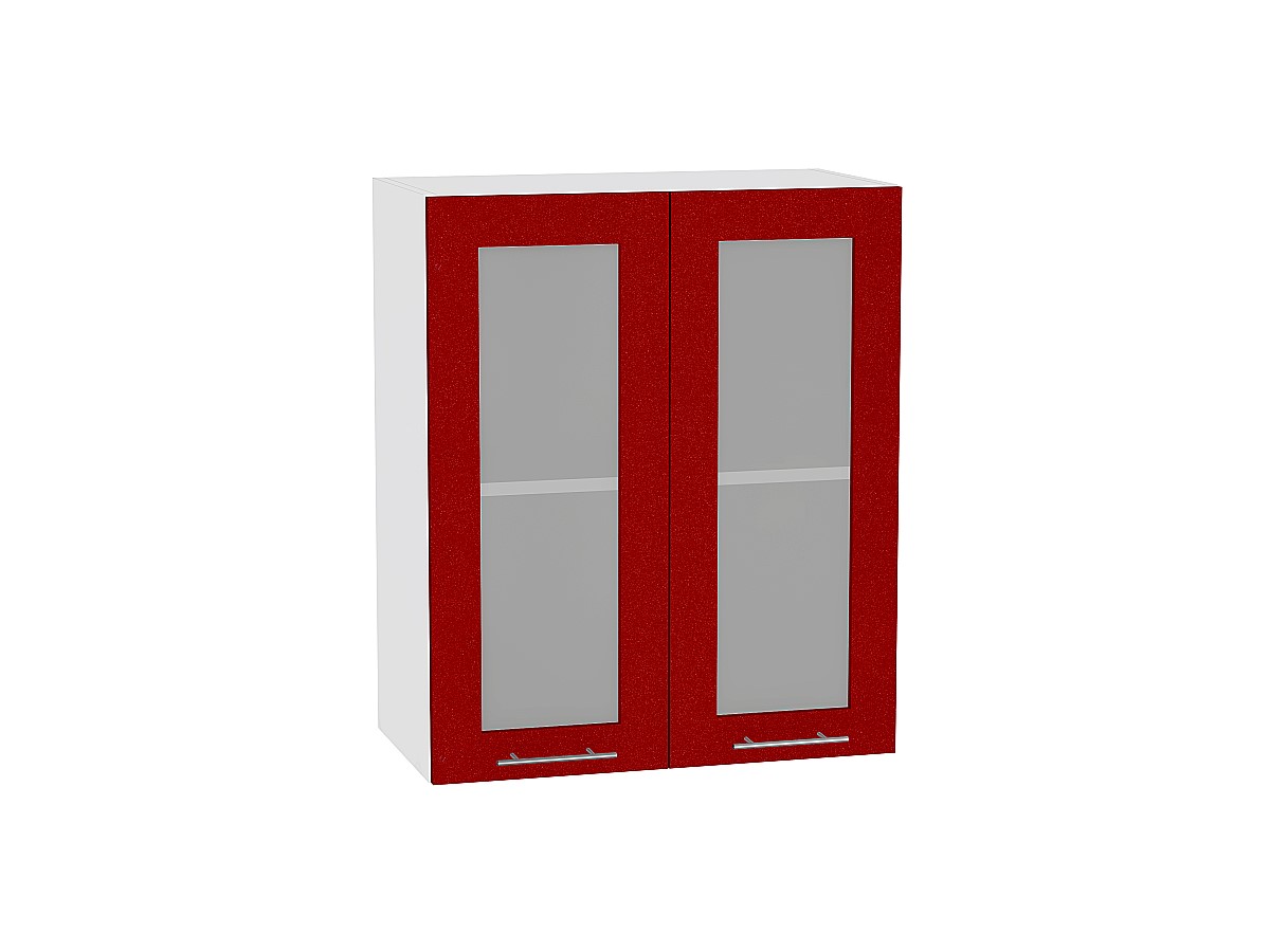 Шкаф верхний с 2-мя остекленными дверцами Валерия-М В 609 Гранатовый металлик-Белый