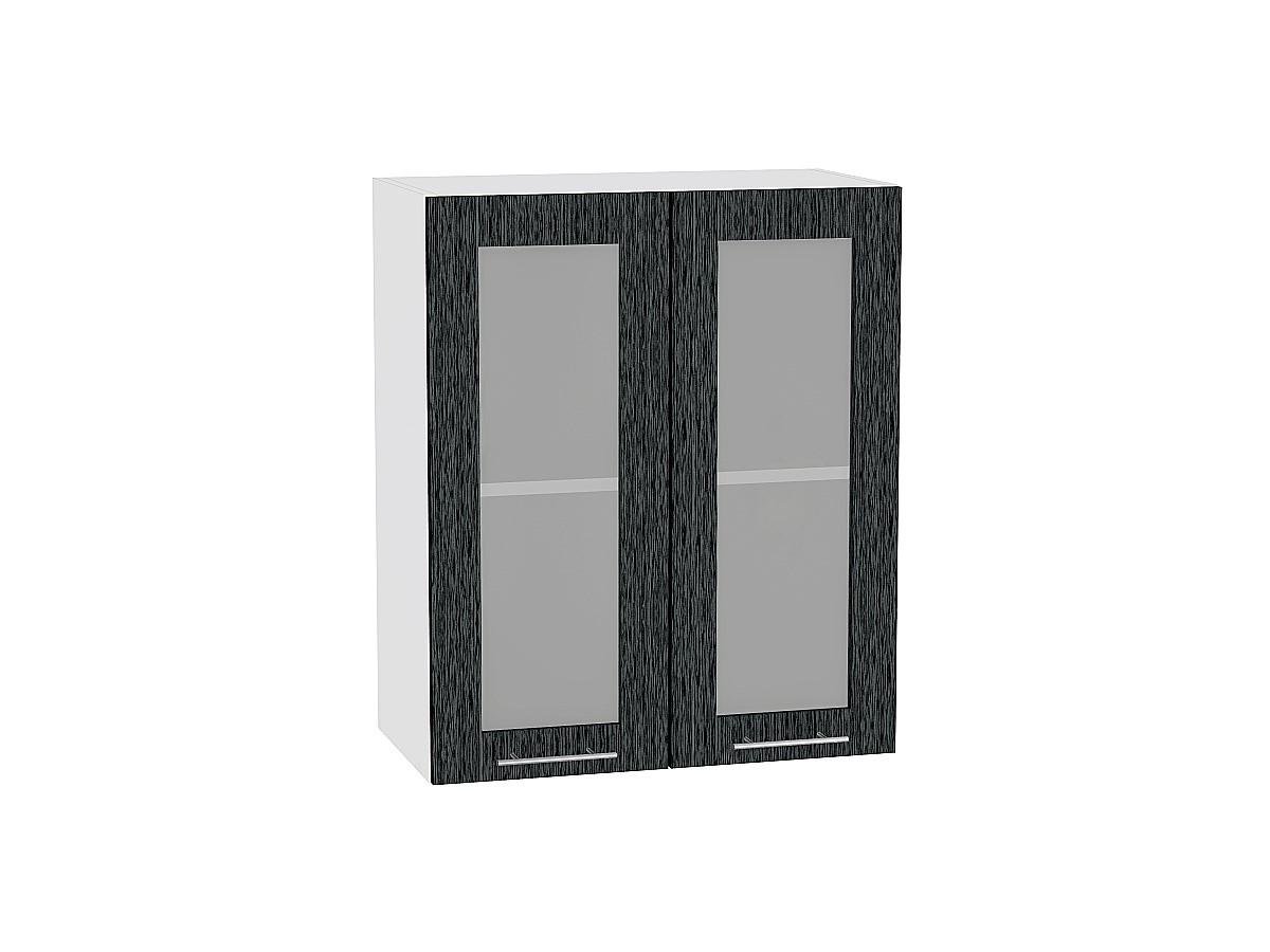 Шкаф верхний с 2-мя остекленными дверцами Валерия-М В 609 Черный металлик дождь-Белый