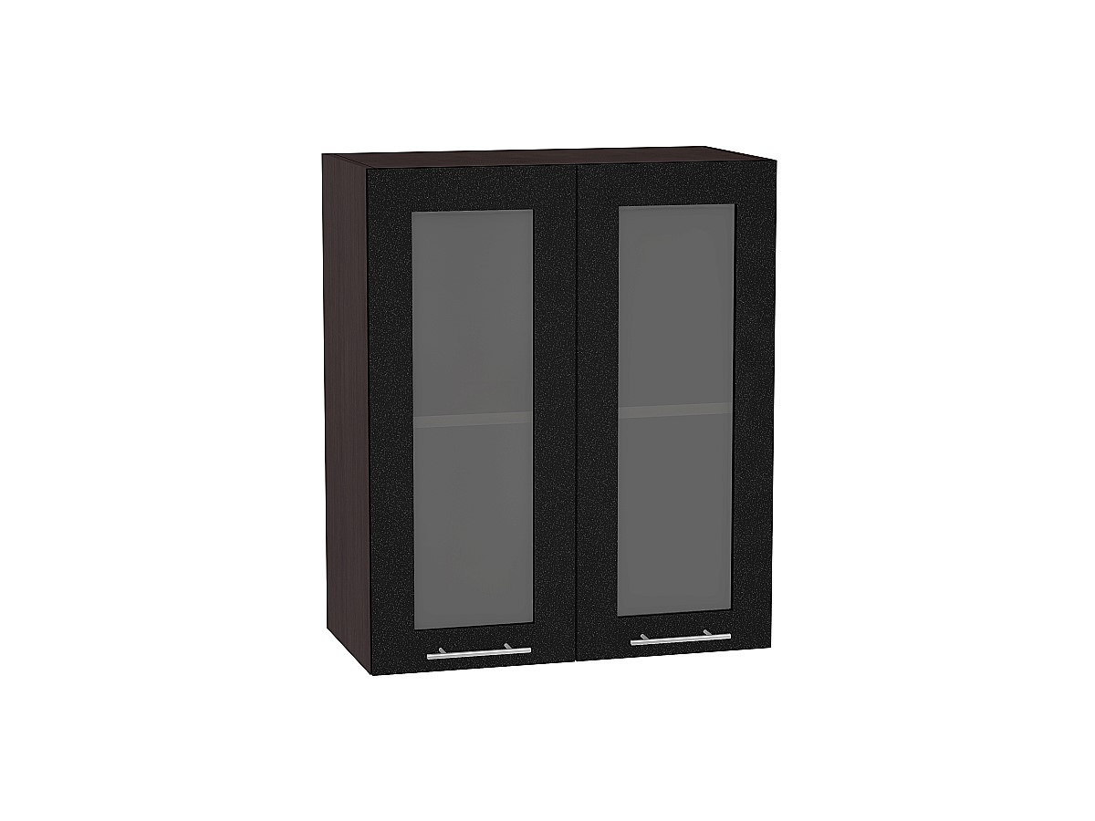 Шкаф верхний с 2-мя остекленными дверцами Валерия-М В 609 Черный металлик-Венге
