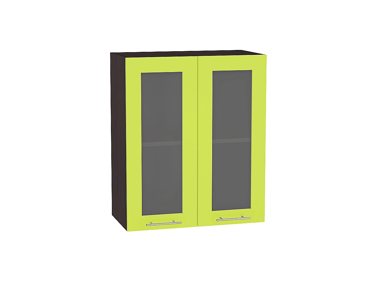 Шкаф верхний с 2-мя остекленными дверцами Валерия-М В 609 Лайм глянец-Венге